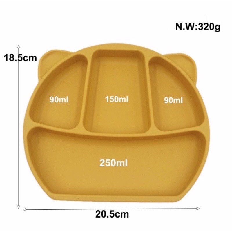 Khay ăn dặm Silicon Gấu 4 ngăn bám dính phong cách Hàn Quốc cho bé