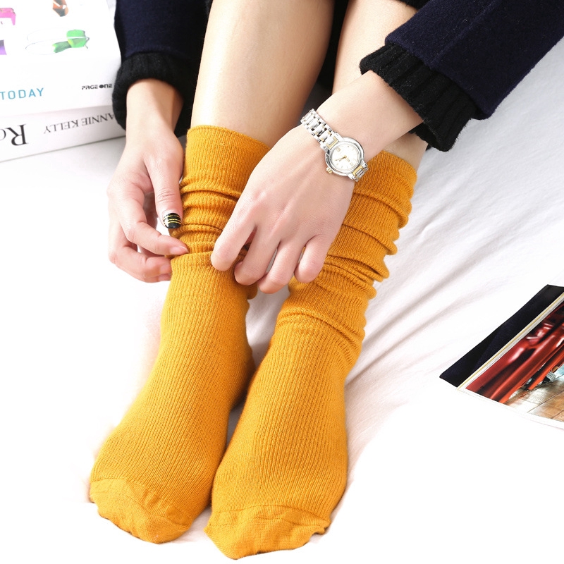 Vớ cotton trơn màu giữ ấm ngày đông kiểu dáng xinh xắn dành cho nữ