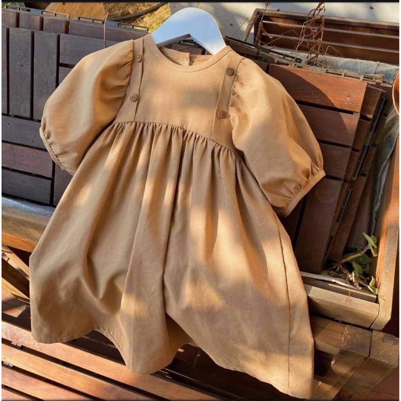 [ Hot Autumn] Váy trẻ em Váy dài tay kiểu dáng vintage màu be gừng cực Tây vải mềm mát cho bé gái