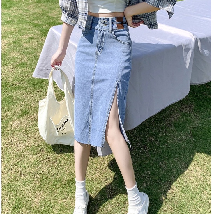 Chân Váy Jeans Xẻ Tà Dài + Ngắn Phong Cách Ulzzang C2