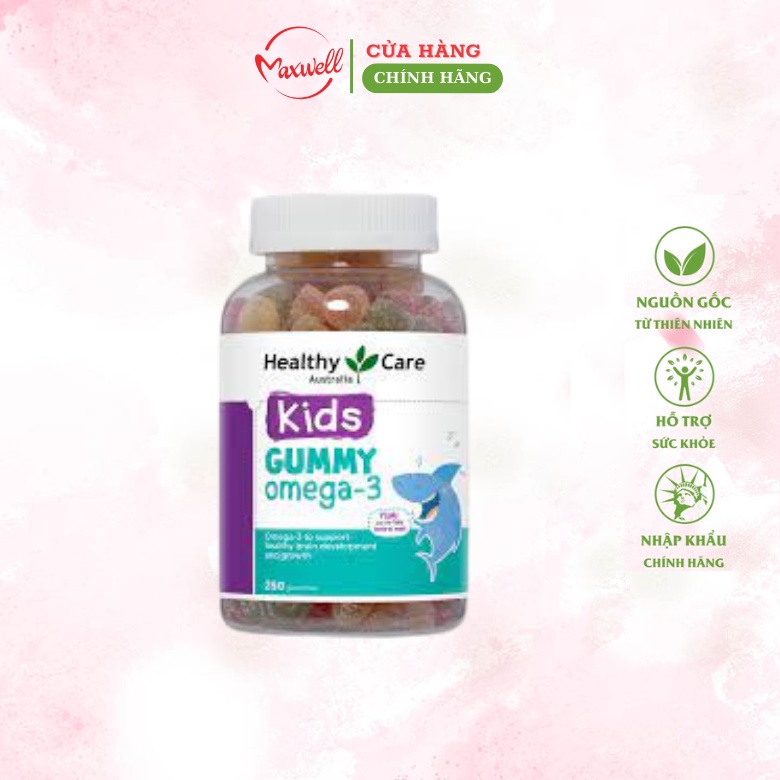Kẹo dẻo bổ mắt Healthy Care Kids Gummy Omega 3 phát triển trí não cho trẻ từ 2 tuổi 250 viên Maxwell