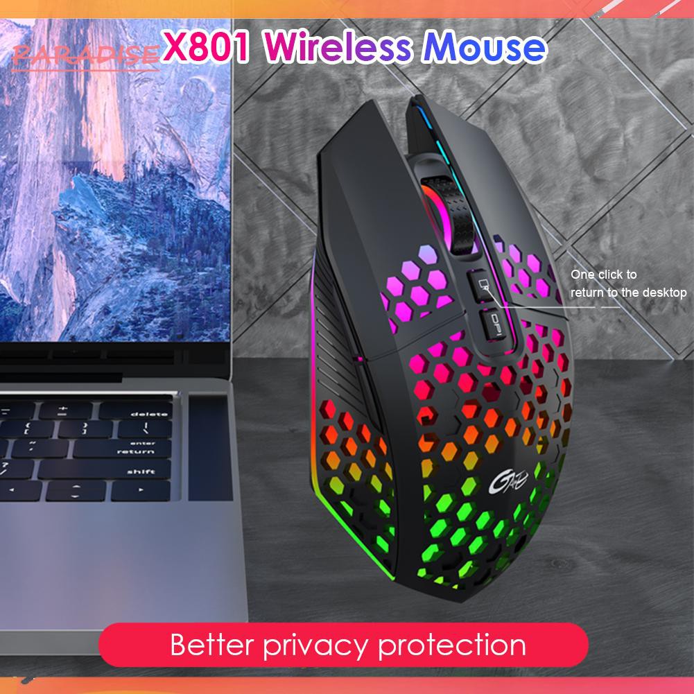 Paradise1 X801 Honeycomb Shell Wireless Gaming Mouse Backlight 8 Buttons Silent Mice