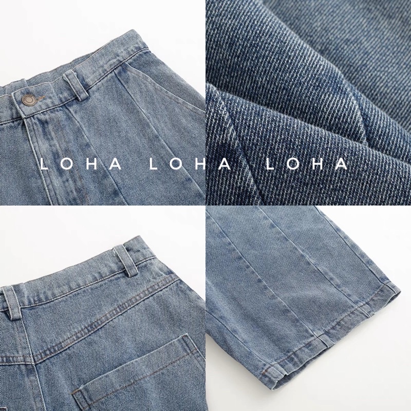 Quần Short, Quần Đùi Jeans Suông Unisex LOHA Basic Nam Nữ Ống Rộng Oversize  Hàn Quốc Ulzzang