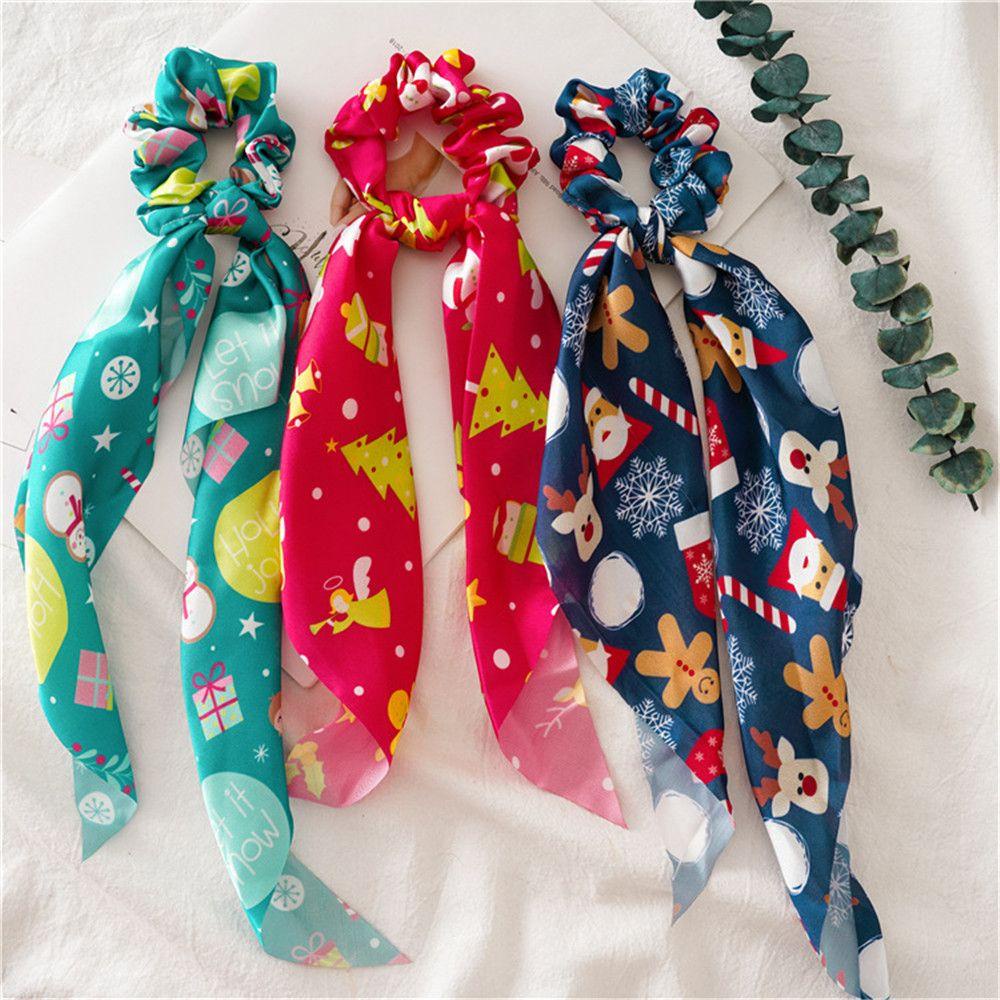 Dây Cột Tóc Ruy Băng In Họa Tiết Ông Già Noel Thời Trang