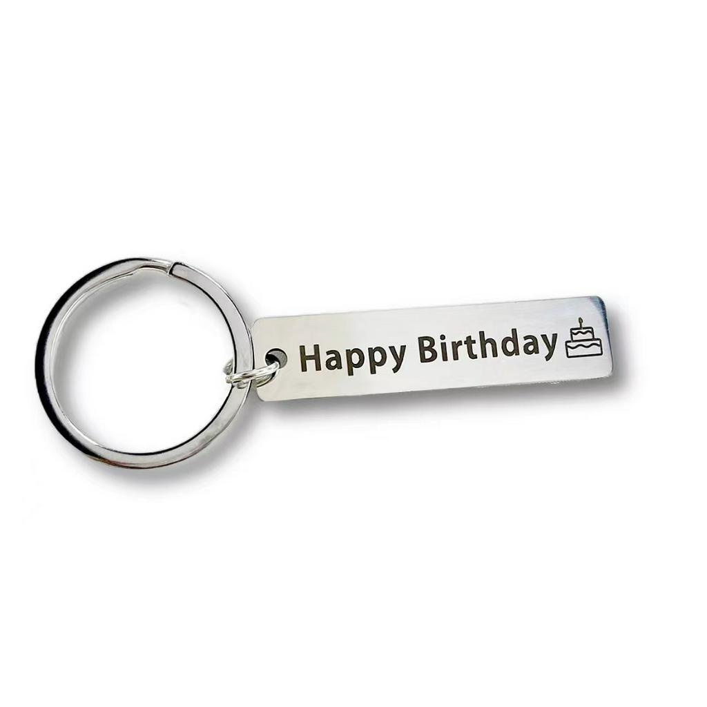Móc Chìa Khóa Bằng Thép Không Gỉ In Chữ Happy Birthday Kèm Hộp Đựng Tiện Dụng
