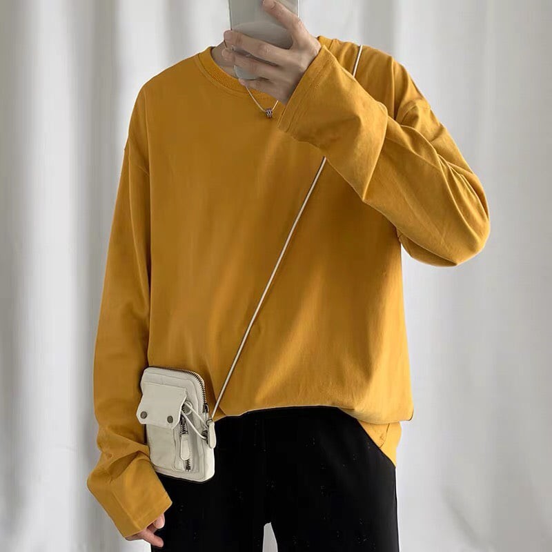 Áo Thun Trơn Dài Tay Form Oversize Ống Tay Rộng Chất Cotton Dày Mịn Nhiều Màu