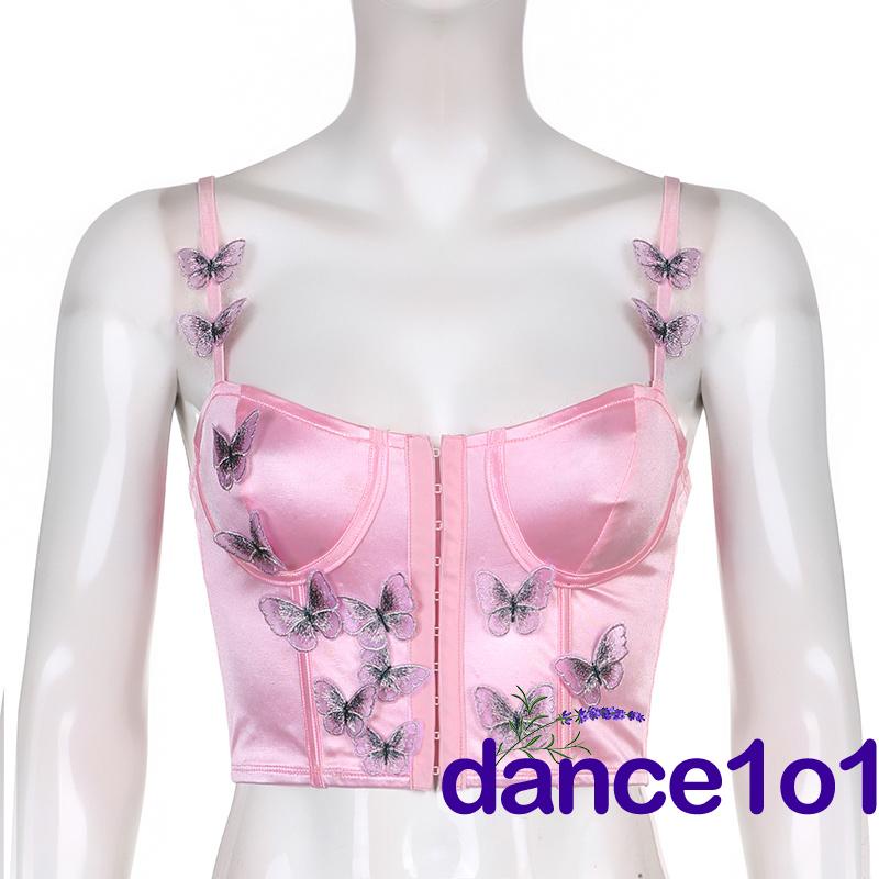 Áo Ba Lỗ Cài Khóa Trước Thêu Hình Bướm Cho Nữ 1O1-