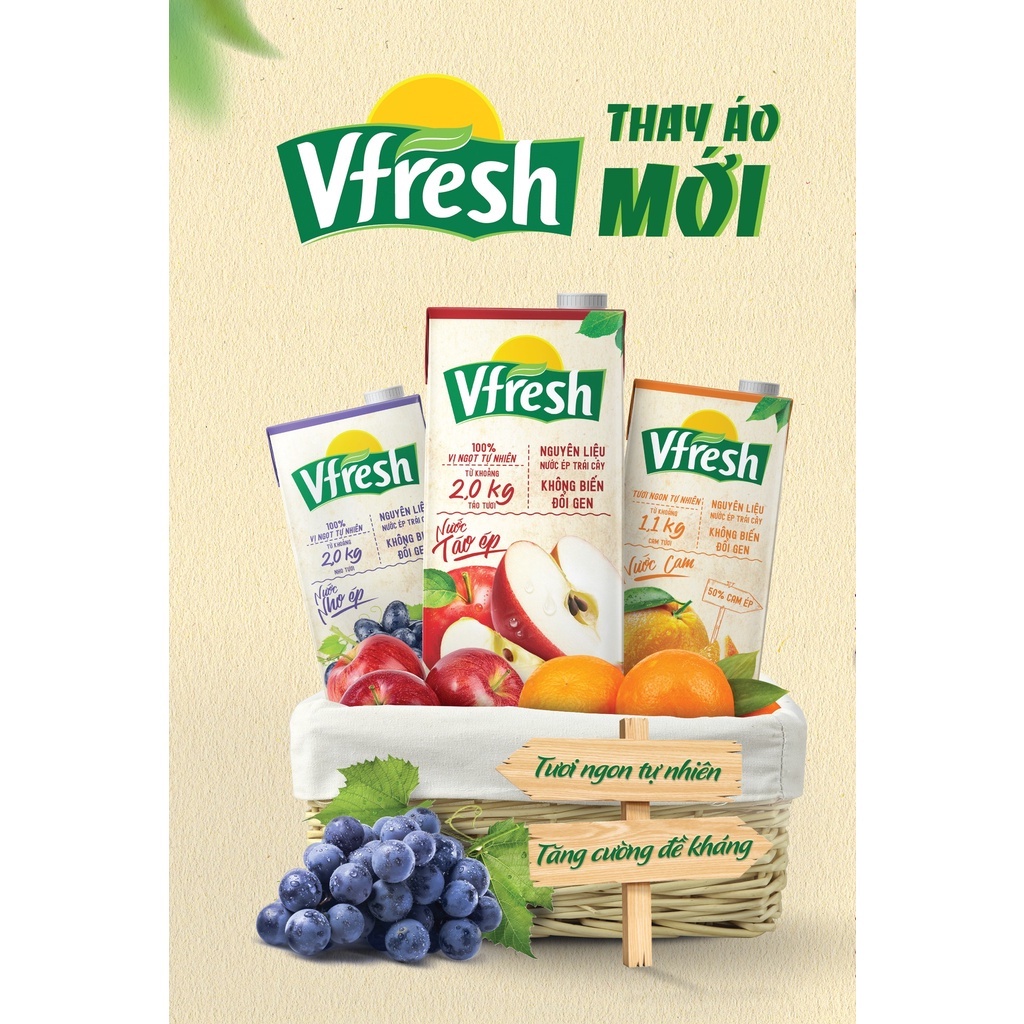 Nước Ép Trái Cây VFRESH Lựu Táo/Kiwi/Nho/Táo/Cam/Ổi Hộp 1L