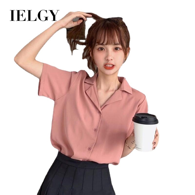 Áo sơ mi IELGY thiết kế cổ bẻ tay ngắn đơn giản dễ phối đồ