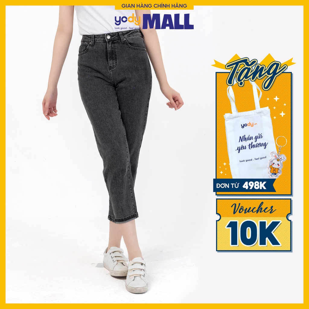 Quần jean baggy lưng cao nữ YODY tôn dáng năng động độ bền cao màu đen khói QJN3126