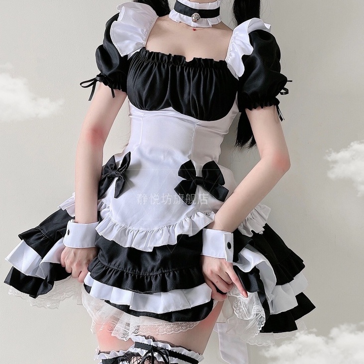 Váy maid cosplay đáng yêu 2 nơ - hóa trang hầu gái Nhật Bản mẫu 2022