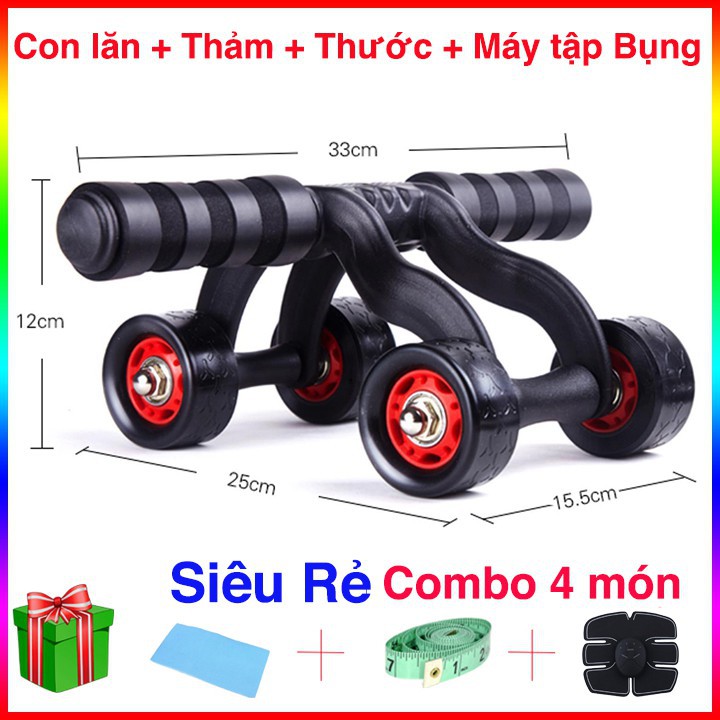 Hot [ RẺ NHẤT SHOPEE] Con Lăn + Thảm + Thước + Máy Tập Bụng Combo 4 món cao cấp 2020