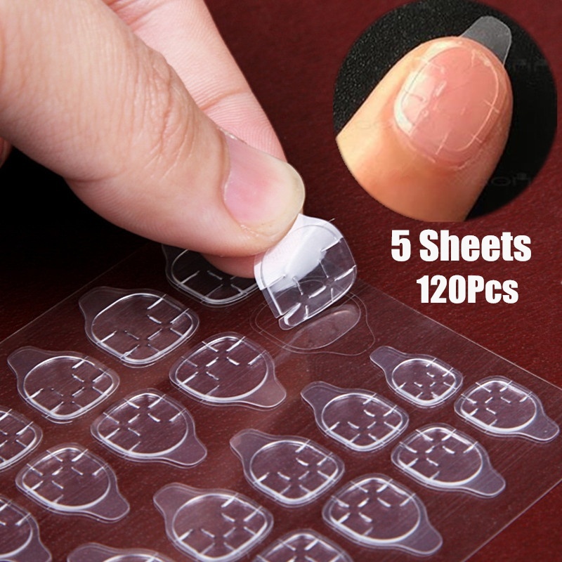 Set 5 Tờ 120 Miếng Dán Móng Tay Giả Hai Mặt Trong Suốt Linh Hoạt