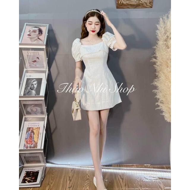 ĐẦM GẤM XỐP TAY PHỒNG CỔ VUÔNG
