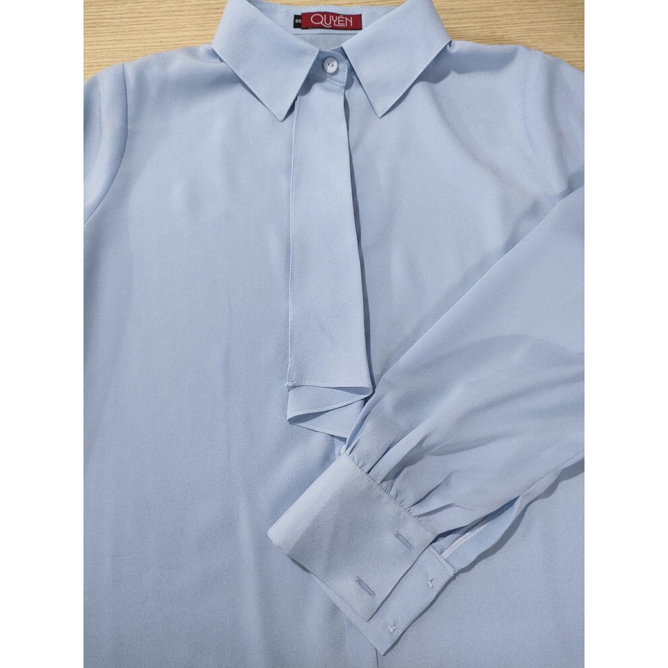 Áo Sơ Mi Công Sở Tay Dài,Màu Trắng, Xanh Pastel, Cổ Đức Phối Bèo Ngực Tinh Tế, Thời Trang AA416