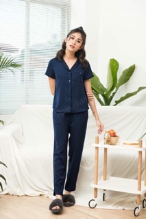 Bộ lụa satin viền beo