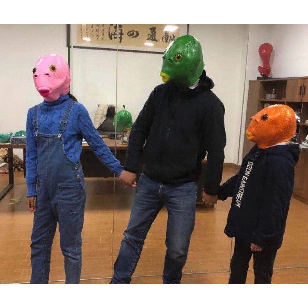 Mặt nạ trùm đầu hóa trang quái vật đầu cá màu xanh lá phù hợp cho Halloween