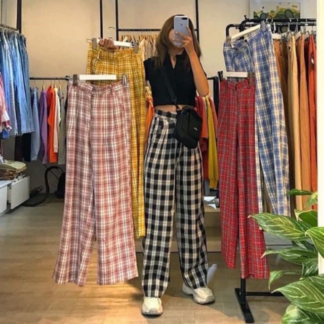 Quần Suông caro Nữ ulzzang (có ảnh thật)- Quần culottes kẻ caro HOT TREND (khóa kéo hông)