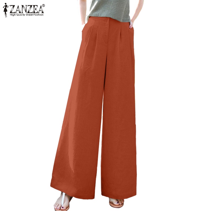Quần dài ZANZEA ống rộng thời trang Hàn Quốc dành cho nữ