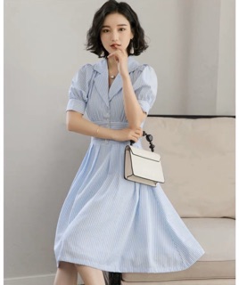 Đầm váy freesize SM sọc xanh bo eo
