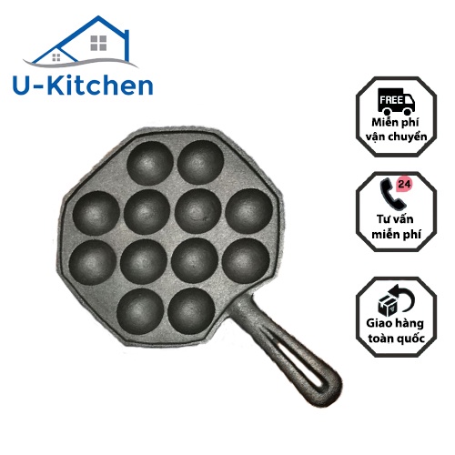 Chảo nướng bánh Takoyaki, Chảo làm bánh bạch tuộc đúc thủ công nguyên khối bề mặt chống dính dễ dàng vệ sinh
