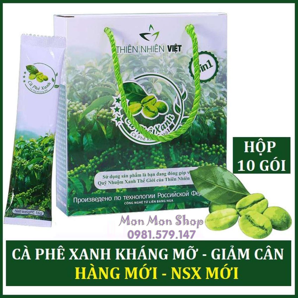 [Cam kết chính hãng] Cà phê xanh giảm cân kháng mỡ hộp 10 gói cty Thiên Nhiên Việt