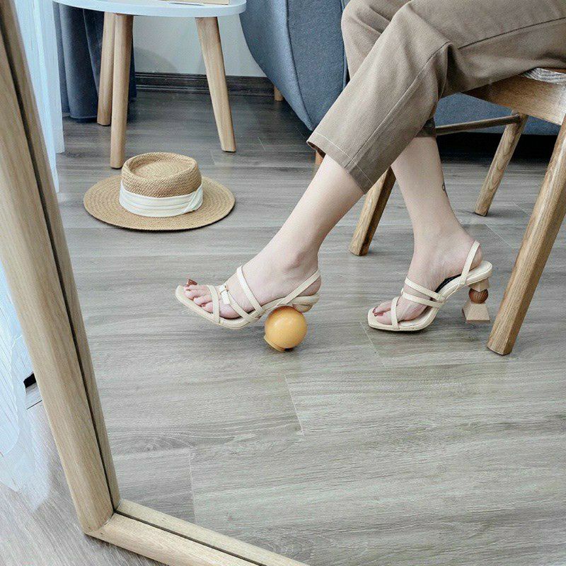 Sandal JacQ da gót gỗ độc lạ đen nude