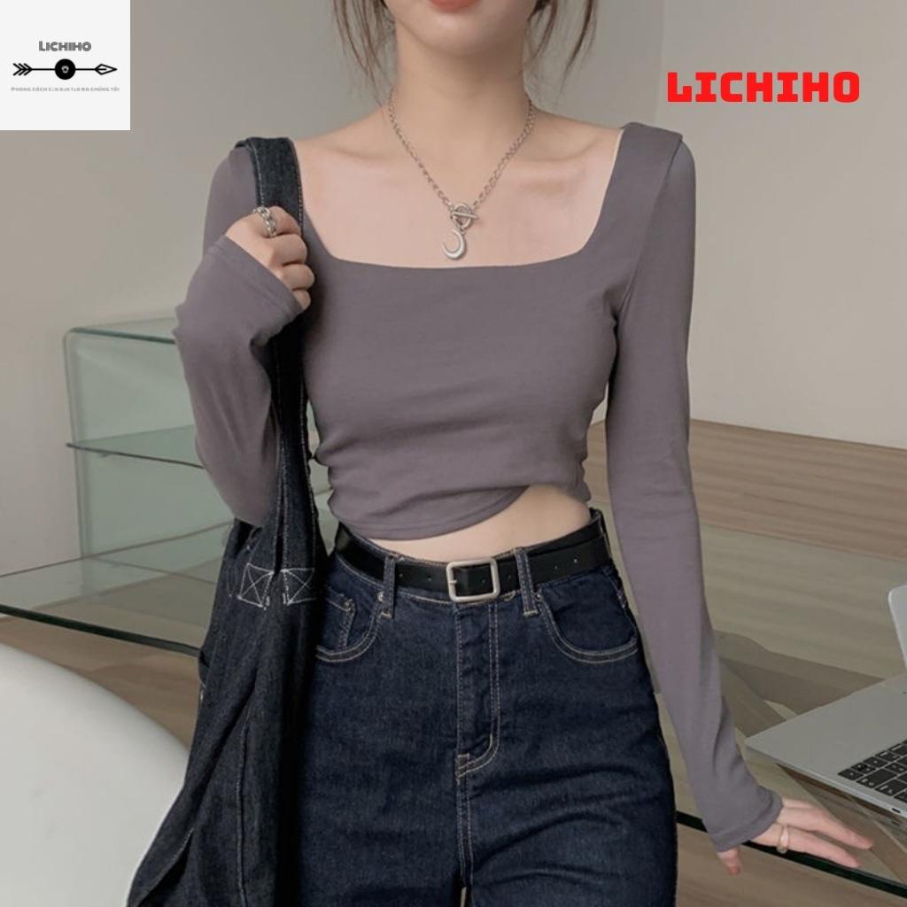 Áo croptop tay dài cổ vuông CT06 LICHIHO áo thun nữ gợi cảm chất vải tốt chất lượng | BigBuy360 - bigbuy360.vn