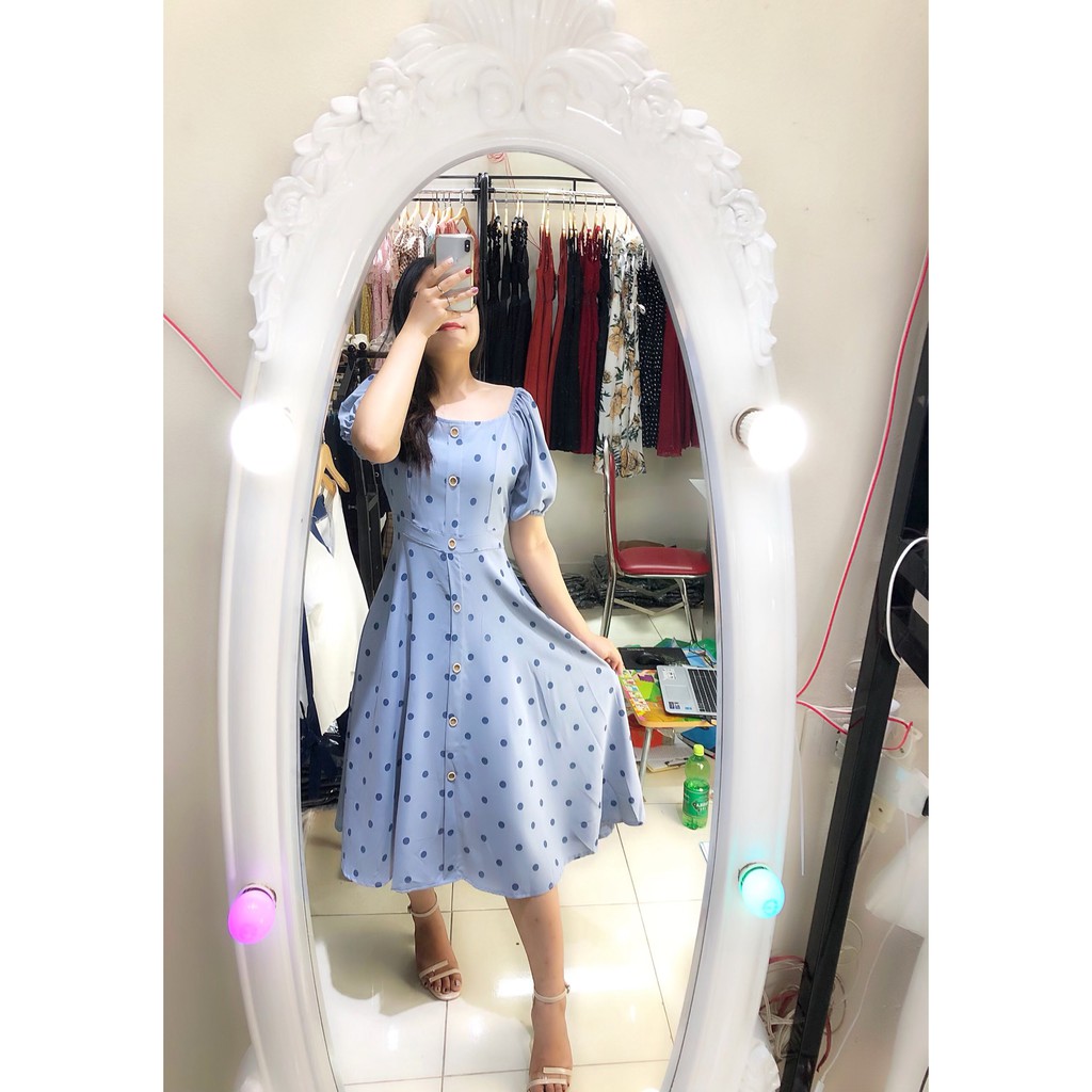 Váy cổ vuông chấm bi | BigBuy360 - bigbuy360.vn