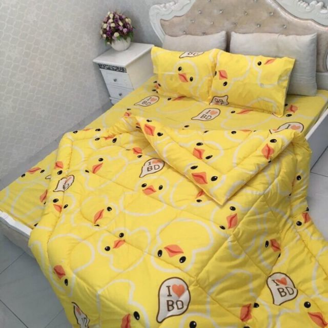 Set chăn phao ga gối vịt vàng