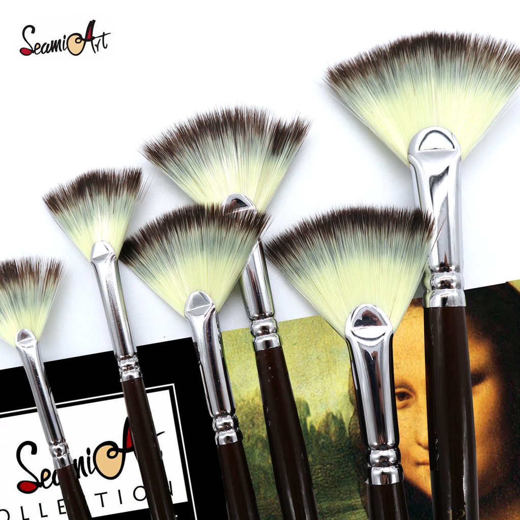 SeamiArt Bộ 6 cọ vẽ màu nước/ sơn dầu hình rẽ quạt tiện dụng chất lượng cao