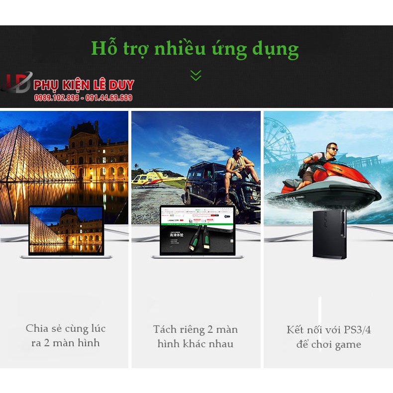Cáp HDMI 2.0 bọc lưới Ugreen 40414, 40416 dài 10M - 15M hỗ trợ 3D 4K ✔HÀNG CHÍNH HÃNG ✔