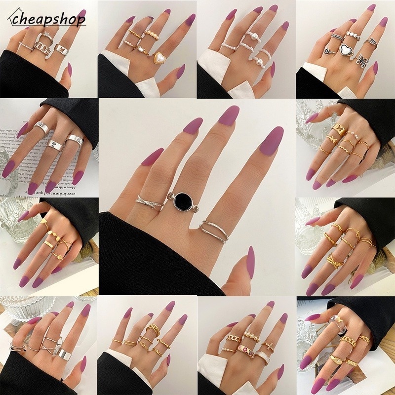 Set nhẫn đeo ngón tay iF YOU bằng kim loại phong cách vintage cho nữ