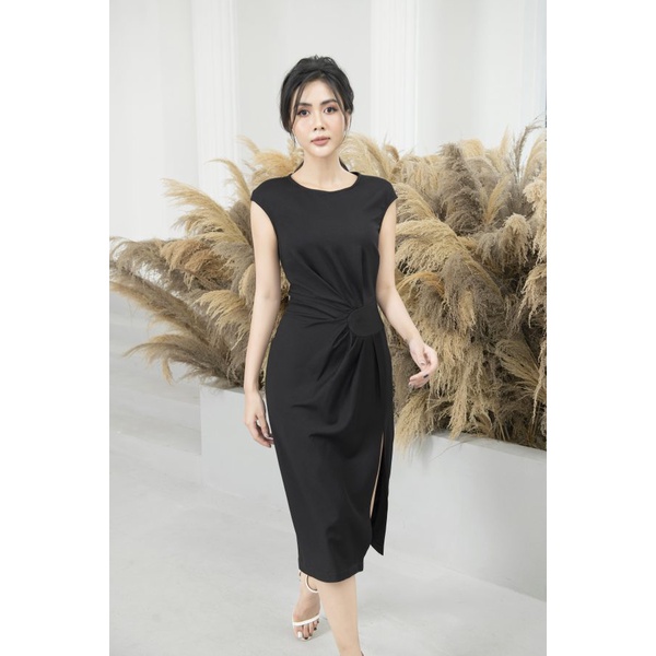 Váy đầm nữ ôm body thiết kế xoắn eo xẻ tà Gemmi fashion, DK8462