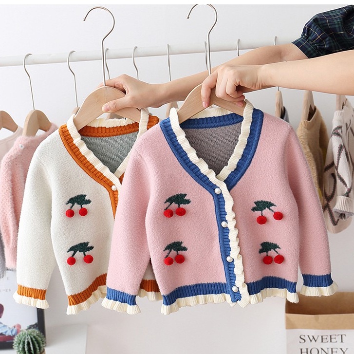 Áo len cài cúc quả cherry bé gái size 10-20kg AL33