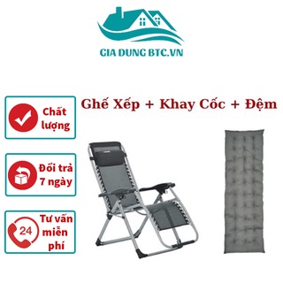 Ghế xếp văn phòng ngủ trưa vải sợi đan cao cấp, khung thép ống chắc chắn, có khay đựng cốc, tặng kẹm bịt mắt l Ghế xếp