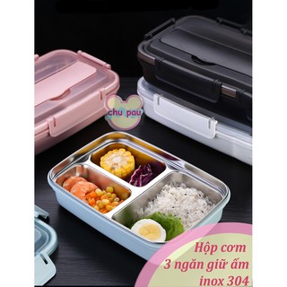 HỘP CƠM TRƯA INOX 304 3 NGĂN (KÈM MUỖNG ĐŨA)