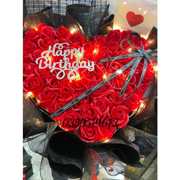Hà Nội ship hoả tốc-Bó hoa hông 50 bông sáp thơm nhận kết chữ theo yêu cầu(ghi chú chữ love hay happybirthd)