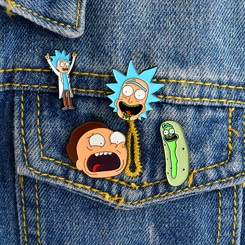 Ghim cài áo QIHE JEWELRY trang trí hình Rick and Morty ngộ nghĩnh bắt mắt