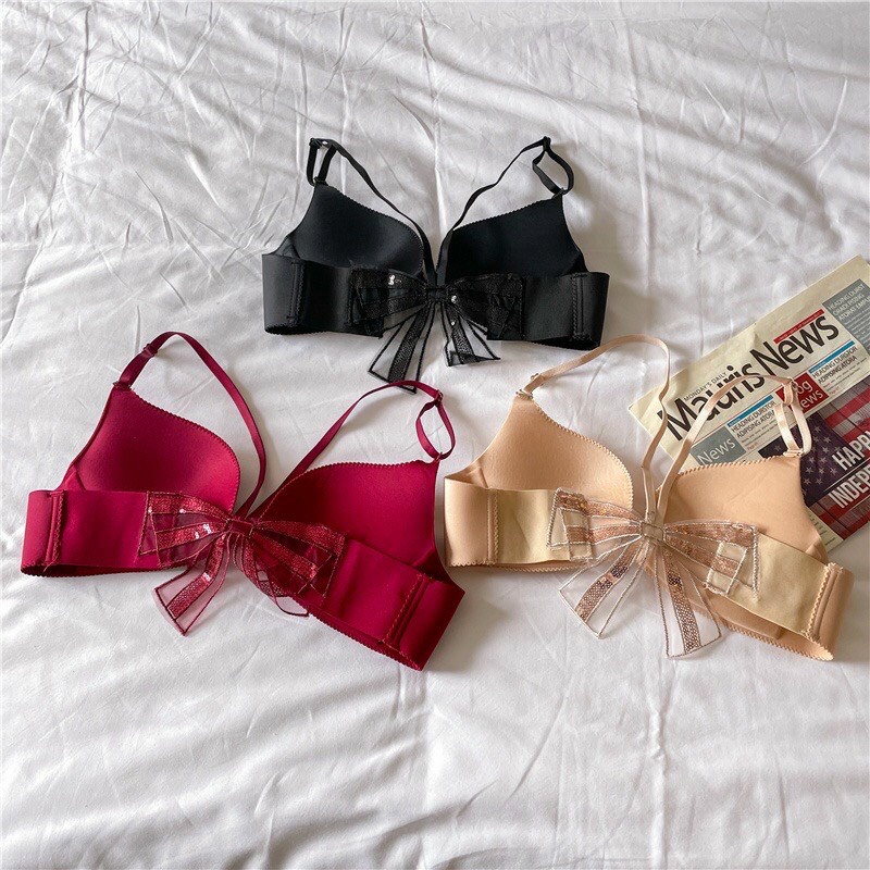 Áo Lót Nữ Đúc Su Không Gọng Nâng ngực viền sóng nhỏ - Áo Ngực Nữ mềm mại có nơ sau ,đường trước nâng ngực mẫu C024