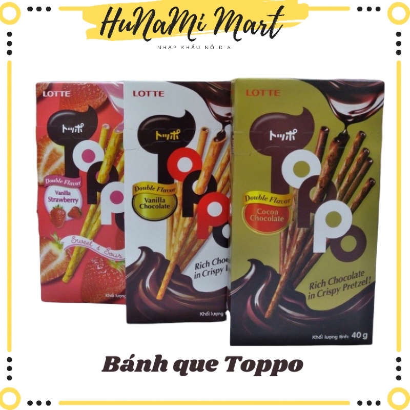 Bánh que Lotte Toppo Hàn Quốc hộp 40g Dâu/ Vani/ Cacao