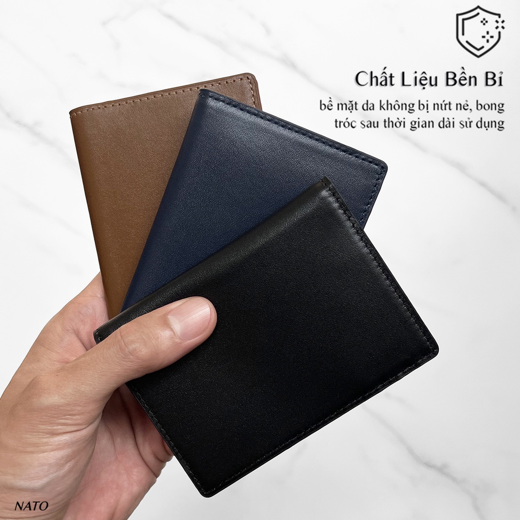 Bóp Ví Da Nam MORI Da Bò Thật Cao Cấp Mini Đựng Thẻ Đứng Gập Đôi, Bền Đẹp Sang Màu Đen Xanh Navy Nâu Nhỏ Gọn Nữ NATO