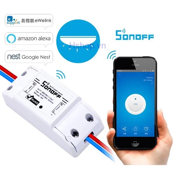 Công tắc Wifi, Công tắc điều khiển bằng Wifi Sonoff Basic R2 hỗ trợ điều khiển qua điện thoại, qua giọng nói