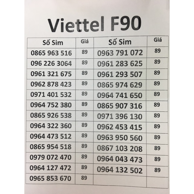 Sim Viettel F90 10 số giá rẻ