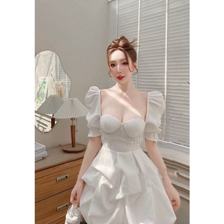 ✨ đầm xòe tay phồng đính đá dây✨ hình thật