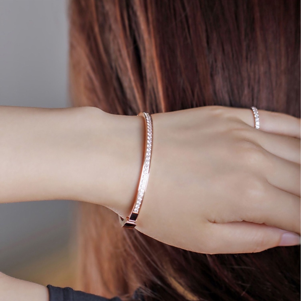 Vòng Tay Một Dây Đính Đá Pha Lê Kim Cương One Line | Đồng Hồ Đeo Tay Mặt Vuông Sang Trọng Trọng Lượng Nhẹ Chống Thấm Nước Chống Dị Ứng Thời Trang Cho