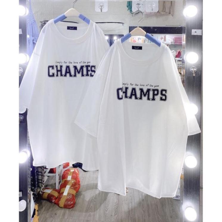 Áo thun tay lỡ nam nữ  - áo phông unisex Champ ⚡ Phông cổ tròn form rộng chất cotton mặc đôi, nhóm cực đẹp