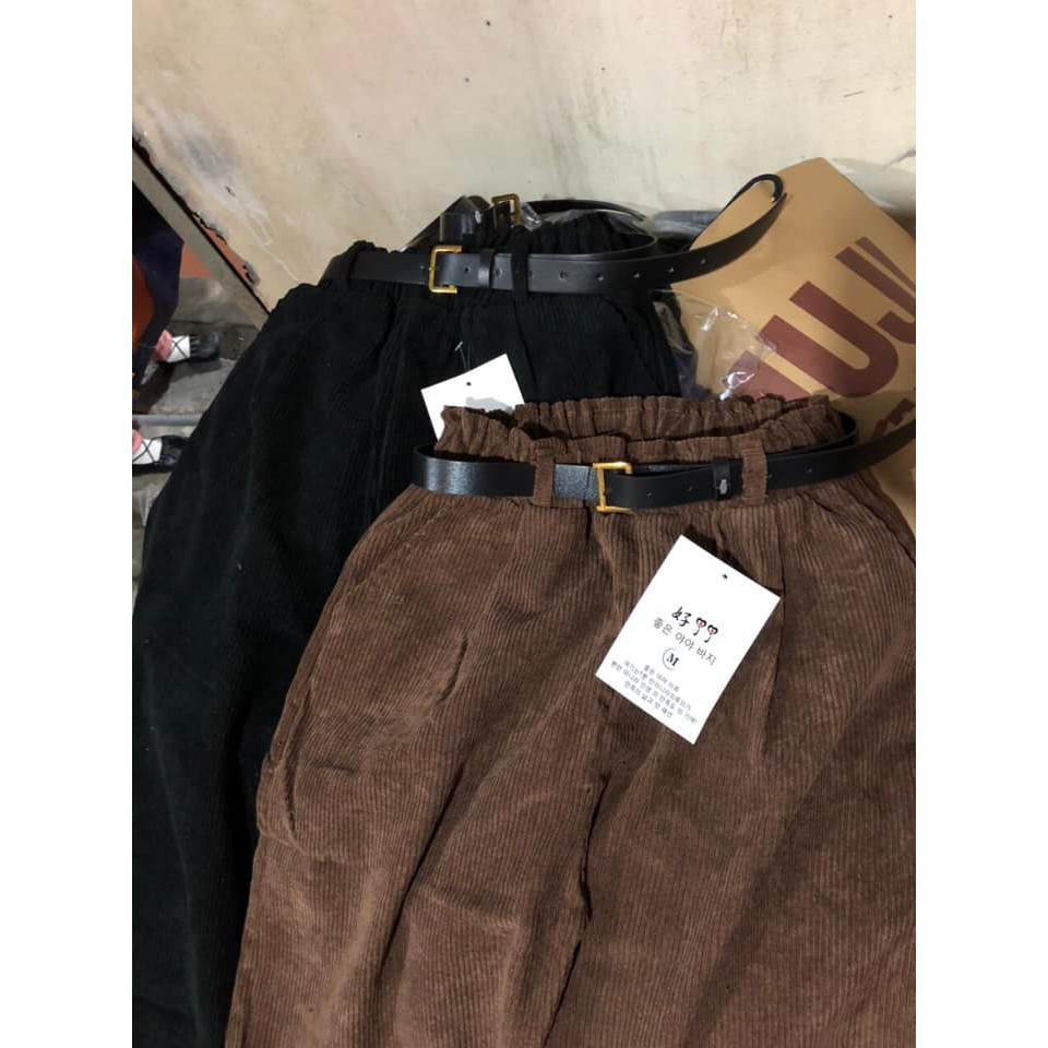 Quần Baggy nhung tăm kèm dây lưng đen