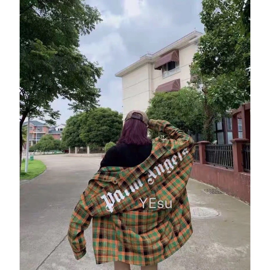 Áo Flannel unisex cúc bấm phong cách streetwear