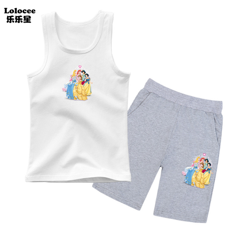 Bộ quần áo Bạch Tuyết dành cho trẻ em Cô gái mùa hè Áo phông không tay Vest và quần short 2 mảnh Bộ quần áo mùa hè mỏng cho bé